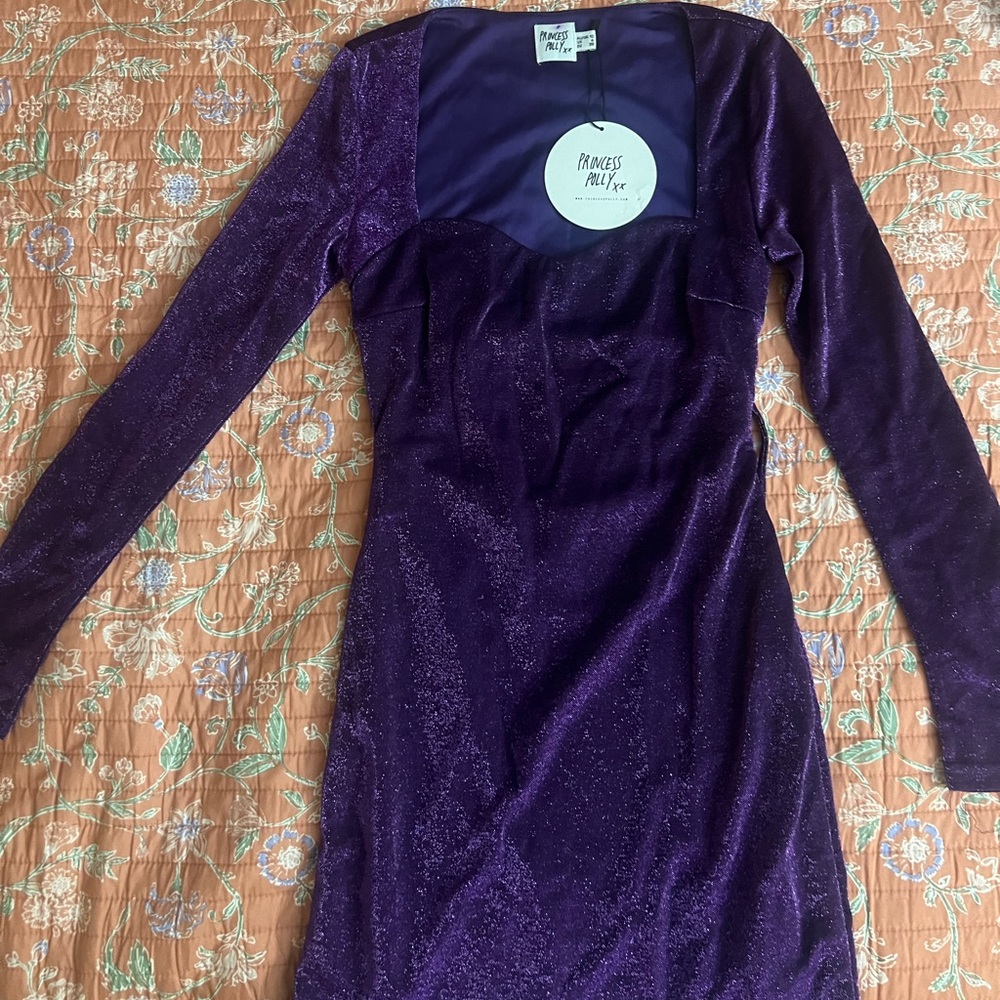Princess Polly Shimmering Deep Purple Long Sleeve Bodycon Dress